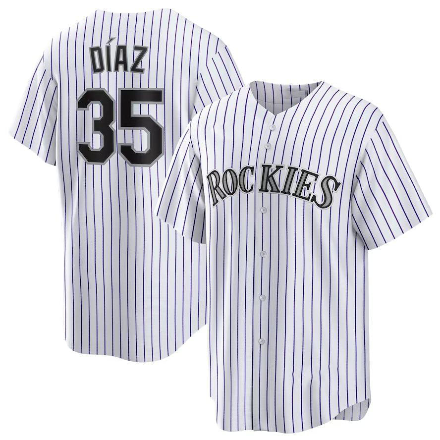 Colorado Rockies #35 Elias D¡§aaz White Home Replica Player Name Jersey Baseball Jerseys