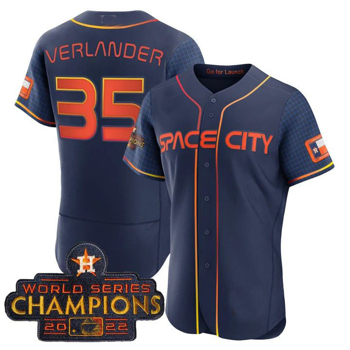 #35 Justin Verlander Houston Astros blue 2023 SPACE CITY CHAMPIONS FLEX JERSEY ¡§C ALL STITCHED Baseball Jerseys