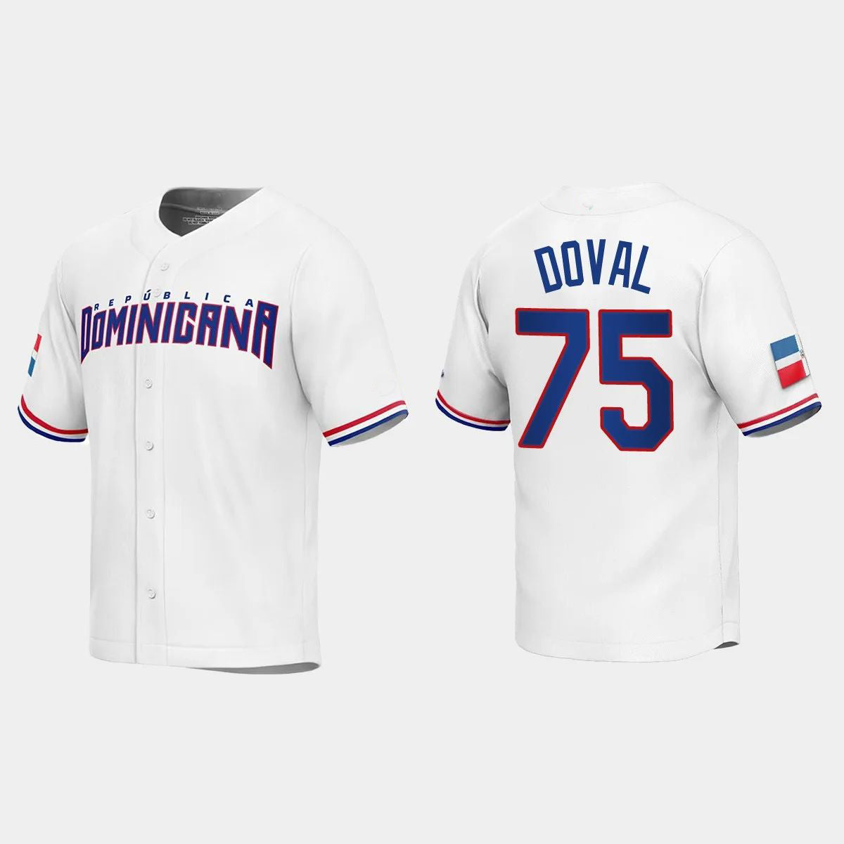 #75 CAMILO DOVAL DOMINICAN REPUBLIC BASEBALL 2023 WORLD BASEBALL CLASSIC REPLICA JERSEY ¡§C WHITE Stitches Baseball Jerseys