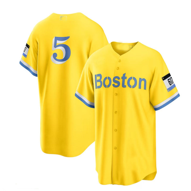 Boston Red Sox #5 Enrique Hernandez City Connect Replica Player Jersey - Gold Light Blue Baseball Jerseys