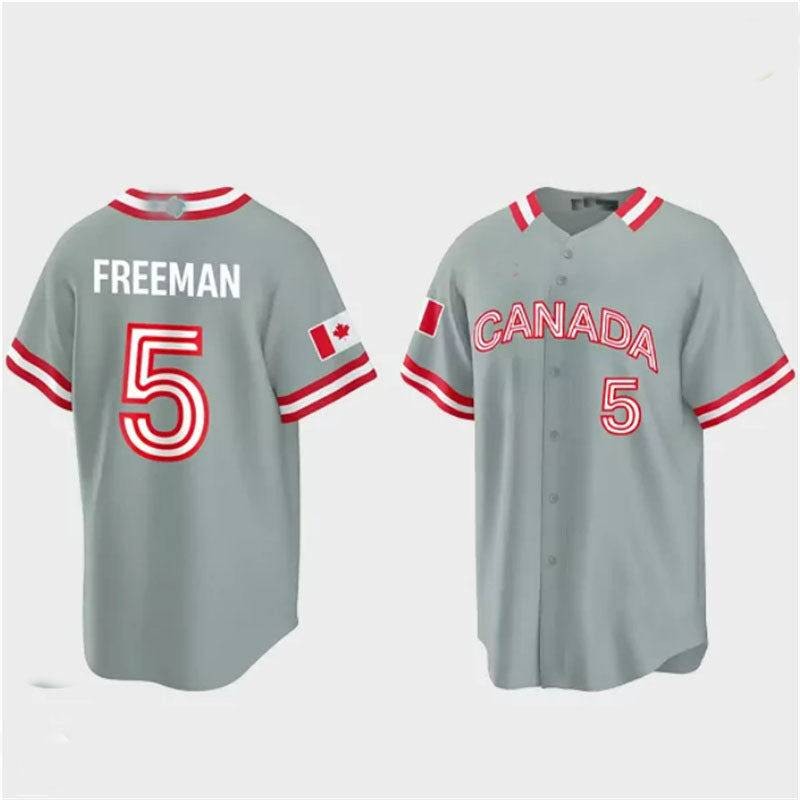 #5 Freddie Freeman Canada 2023 World Baseball Classic Jersey ¡§C Grey Stitches Baseball Jerseys