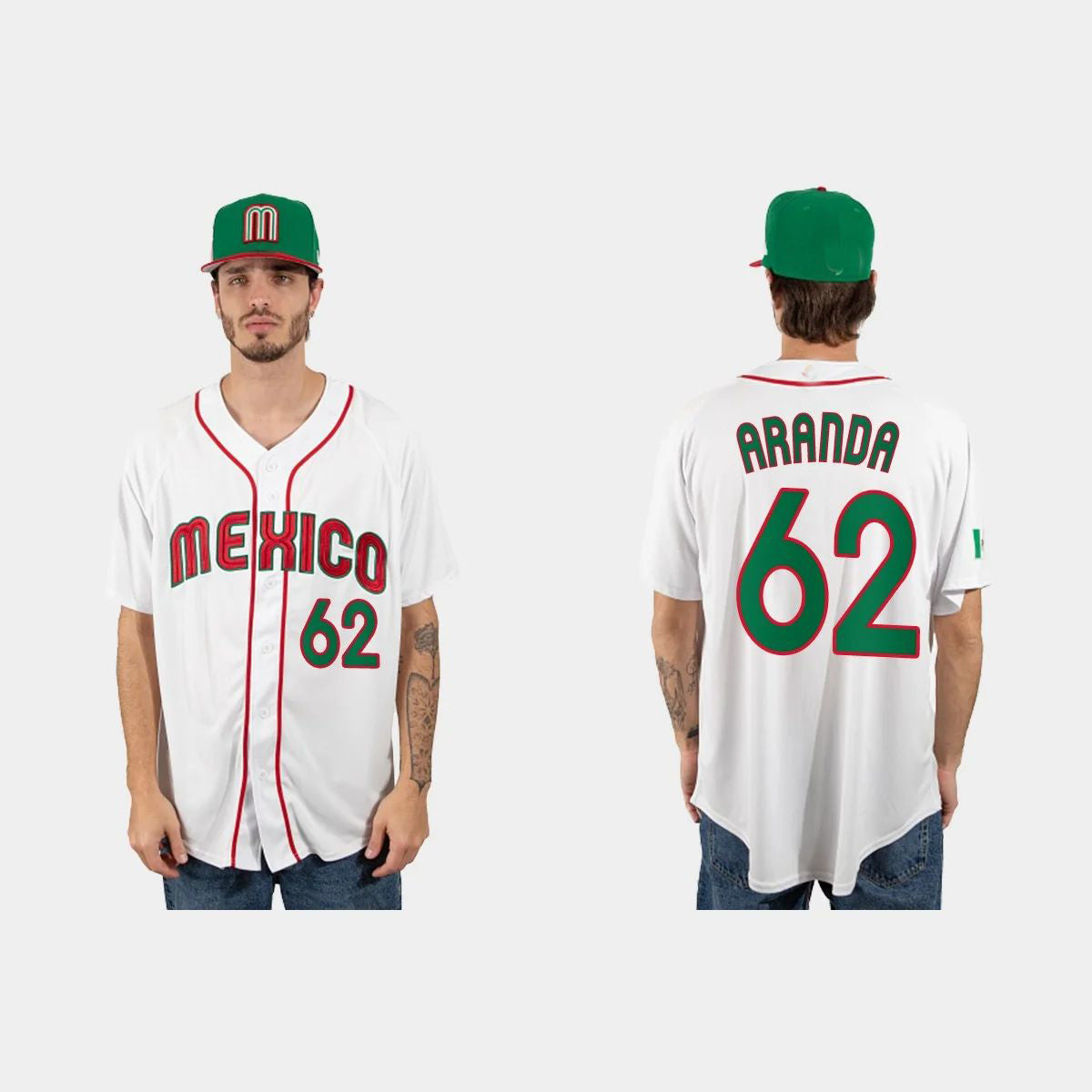 #62 JONATHAN ARANDA MEXICO BASEBALL 2023 WORLD BASEBALL CLASSIC JERSEY ¡§C WHITE Stitches Baseball Jerseys
