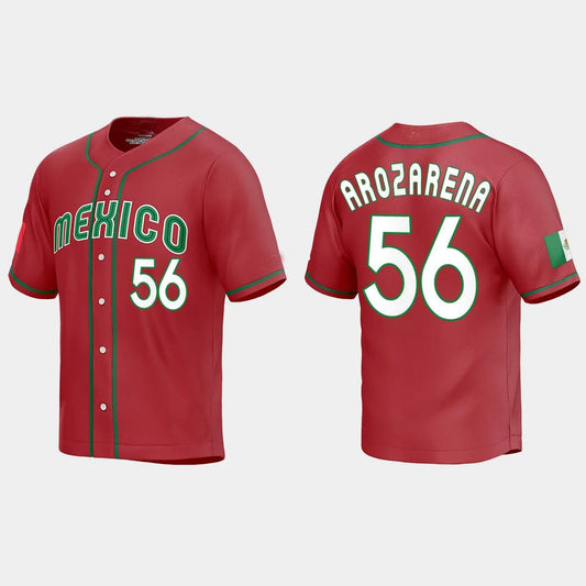 #56 RANDY AROZARENA MEXICO BASEBALL 2023 WORLD BASEBALL CLASSIC REPLICA JERSEY ¡§C RED Stitches Baseball Jerseys
