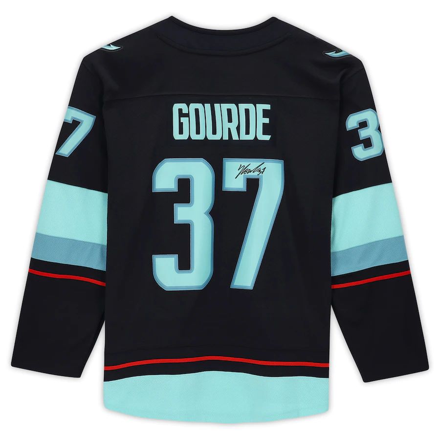 S.Kraken #37 Yanni Gourde Fanatics Authentic Autographed Breakaway Jersey with Inaugural Season Jersey Patch Stitched American Hockey Jerseys