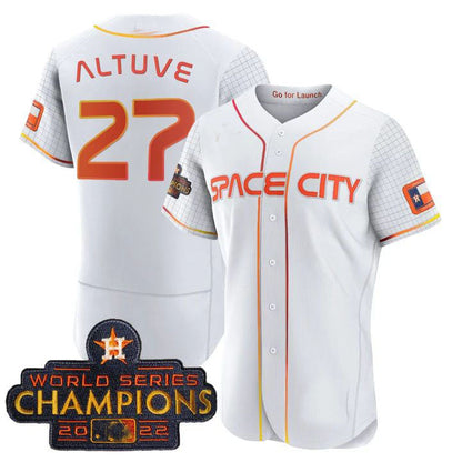#27 Jose Altuve Houston Astros White 2023 SPACE CITY CHAMPIONS FLEX JERSEY ¡§C ALL STITCHED Baseball Jerseys