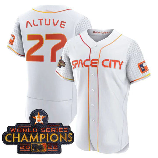#27 Jose Altuve Houston Astros White 2023 SPACE CITY CHAMPIONS FLEX JERSEY ¡§C ALL STITCHED Baseball Jerseys