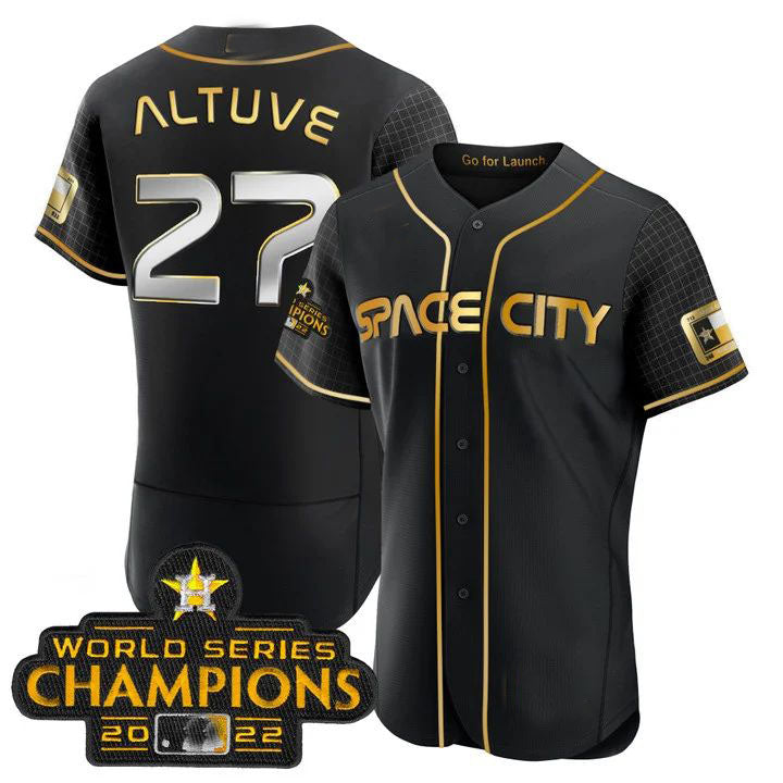 #27 Jose Altuve Houston Astros BLACK 2023 SPACE CITY CHAMPIONS FLEX JERSEY ¡§C ALL STITCHED Baseball Jerseys
