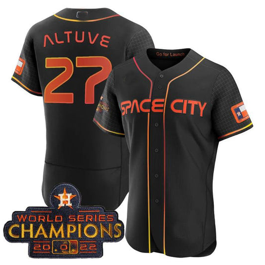 #27 Jose Altuve Houston Astros 2023 SPACE CITY CHAMPIONS FLEX JERSEY ¡§C BLACK ALL STITCHED Baseball Jerseys