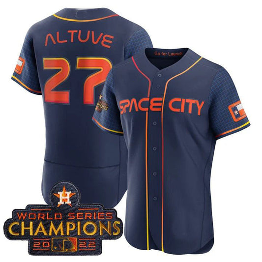 #27 Jose Altuve Houston Astros 2023 SPACE CITY CHAMPIONS FLEX JERSEY ¡§C BLUE ALL STITCHED Baseball Jerseys