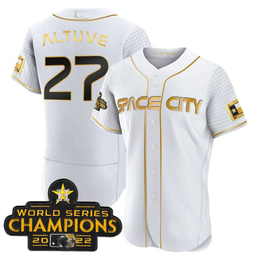 #27 Jose Altuve Houston Astros 2023 SPACE CITY CHAMPIONS FLEX JERSEY ¡§C WHITE ALL STITCHED Baseball Jerseys