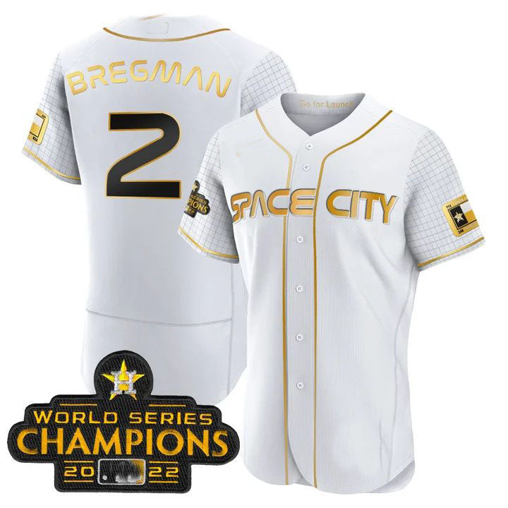 #2 Alex Bregman Houston Astros WHITE 2023 SPACE CITY CHAMPIONS FLEX JERSEY ¡§C ALL STITCHED Baseball Jerseys