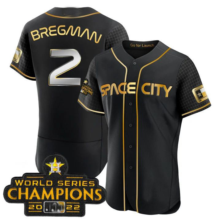 #2 Alex Bregman Houston Astros 2023 SPACE CITY CHAMPIONS FLEX JERSEY ¡§C BLACK ALL STITCHED Baseball Jerseys