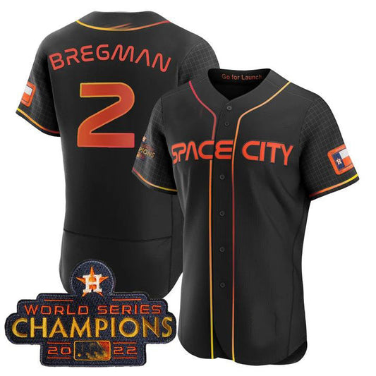 #2 Alex Bregman Houston Astros BLACK 2023 SPACE CITY CHAMPIONS FLEX JERSEY ¡§C ALL STITCHED Baseball Jerseys