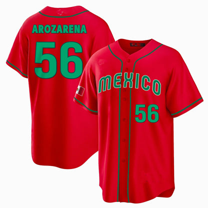 #56 RANDY AROZARENA MEXICO BASEBALL 2023 WORLD BASEBALL CLASSIC REPLICA JERSEY ¡§C RED Stitches Baseball Jerseys