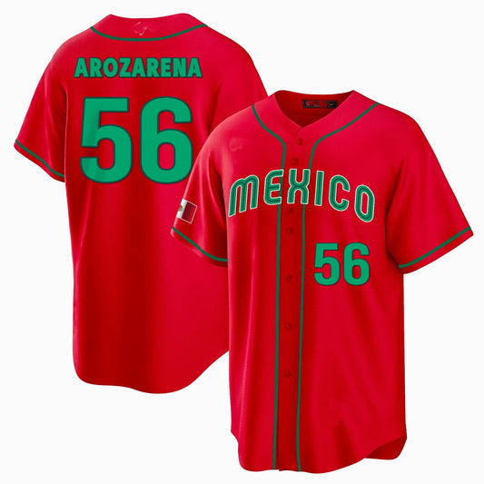 #56 RANDY AROZARENA MEXICO BASEBALL 2023 WORLD BASEBALL CLASSIC REPLICA JERSEY ¡§C RED Stitches Baseball Jerseys