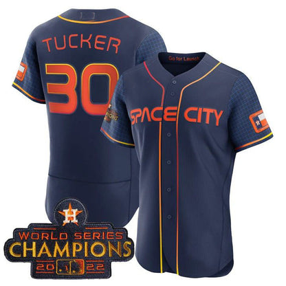#30 Kyle Tucker Houston Astros blue 2023 SPACE CITY CHAMPIONS FLEX JERSEY ¡§C ALL STITCHED Baseball Jerseys