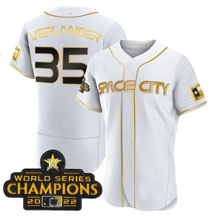 #35 Justin Verlander Houston Astros white 2023 SPACE CITY CHAMPIONS FLEX JERSEY ¡§C ALL STITCHED Baseball Jerseys