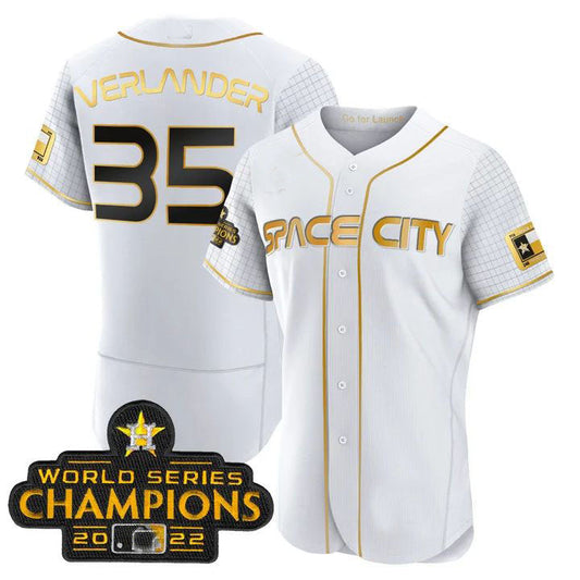#35 Justin Verlander Houston Astros white 2023 SPACE CITY CHAMPIONS FLEX JERSEY ¡§C ALL STITCHED Baseball Jerseys