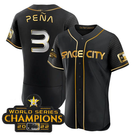 #3 Jeremy Pena Houston Astros BLACK 2023 SPACE CITY CHAMPIONS FLEX JERSEY ¡§C BLACK ALL STITCHED Baseball Jerseys