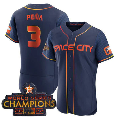 #3 Jeremy Pena Houston Astros BLACK 2023 SPACE CITY CHAMPIONS FLEX JERSEY ¡§CBLUE ALL STITCHED Baseball Jerseys