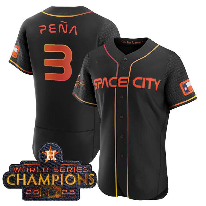 #3 Jeremy Pena Houston Astros BLACK 2023 SPACE CITY CHAMPIONS FLEX JERSEY ¡§C ALL STITCHED Baseball Jerseys