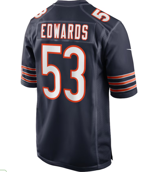 C. Bears TJ Edwards Navy Game Player Jersey Stitched American Football Jerseys
