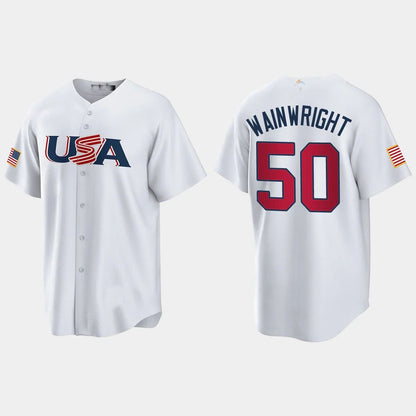 ADAM WAINWRIGHT ST. LOUIS CARDINALS 2023 WORLD BASEBALL CLASSIC USA REPLICA JERSEY ¡§C WHITE Stitches Baseball Jerseys