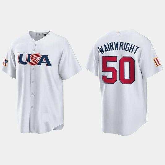 ADAM WAINWRIGHT ST. LOUIS CARDINALS 2023 WORLD BASEBALL CLASSIC USA REPLICA JERSEY ¡§C WHITE Stitches Baseball Jerseys