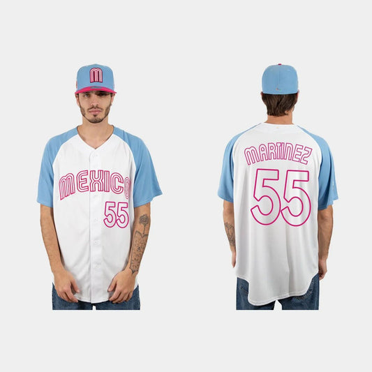 #55 ADRIAN MARTINEZ MEXICO BASEBALL 2023 WORLD BASEBALL CLASSIC JERSEY ¡§C WHITE BLUE Stitches Baseball Jerseys