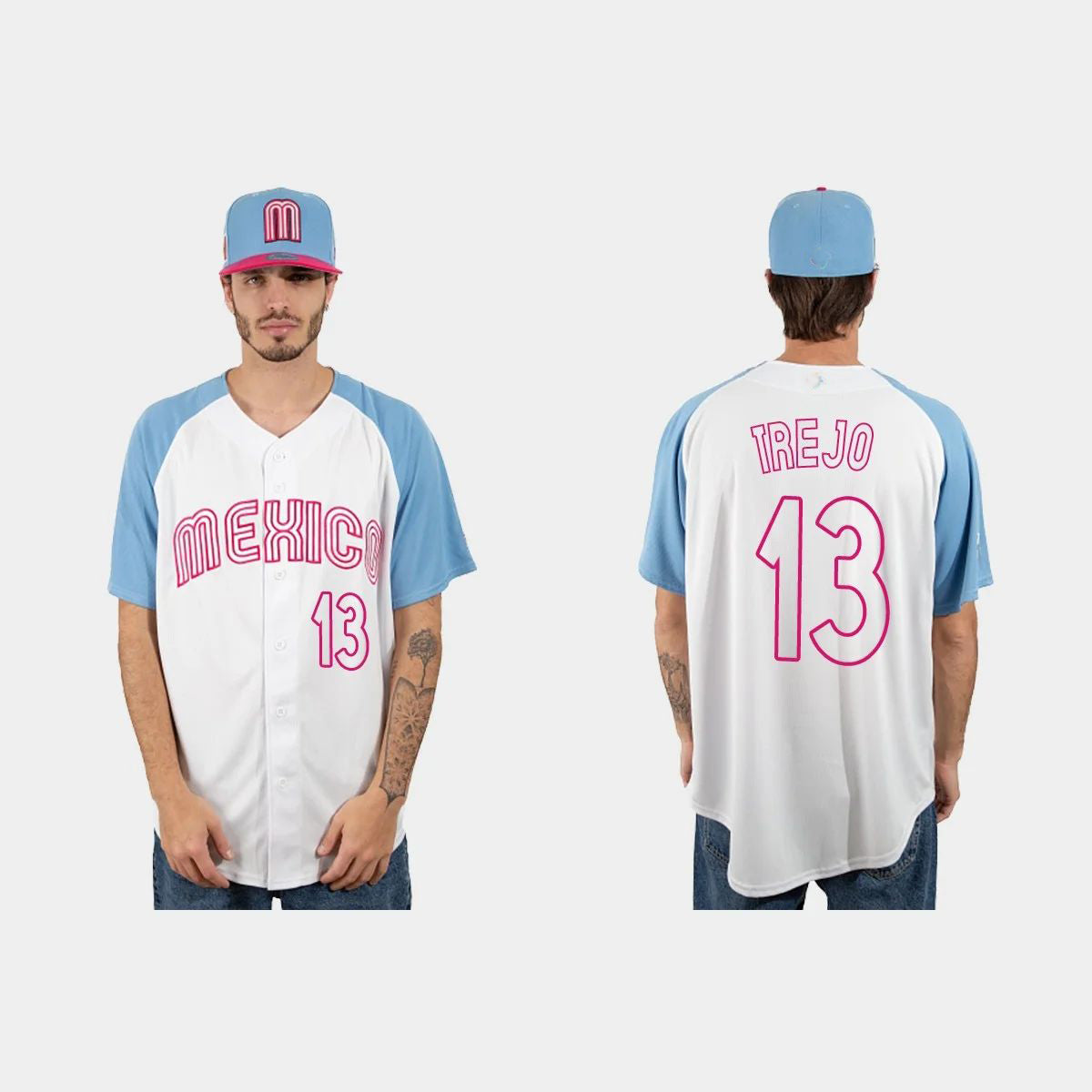 #13 ALAN TREJO MEXICO BASEBALL 2023 WORLD BASEBALL CLASSIC JERSEY ¡§C WHITE BLUE Stitches Baseball Jerseys