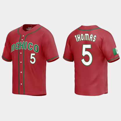 #5 ALEK THOMAS MEXICO BASEBALL 2023 WORLD BASEBALL CLASSIC REPLICA JERSEY ¡§C RED Stitches Baseball Jerseys