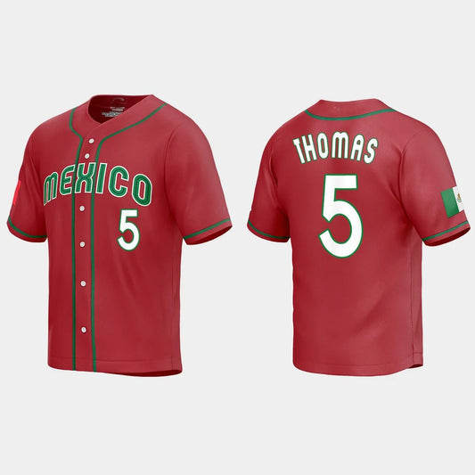 #5 ALEK THOMAS MEXICO BASEBALL 2023 WORLD BASEBALL CLASSIC REPLICA JERSEY ¡§C RED Stitches Baseball Jerseys