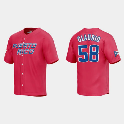 #58 ALEX CLAUDIO PUERTO RICO BASEBALL 2023 WORLD BASEBALL CLASSIC JERSEY ¡§C RED Stitches Baseball Jerseys