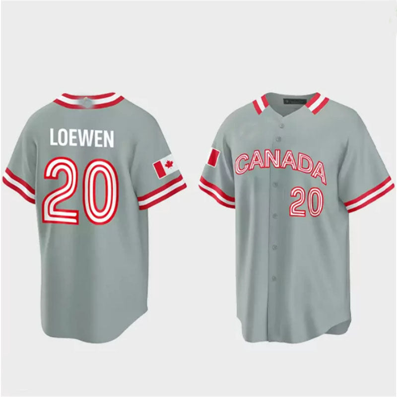 #20 Adam Loewen Canada 2023 World Baseball Classic Jersey ¡§C Grey Stitches Baseball Jerseys