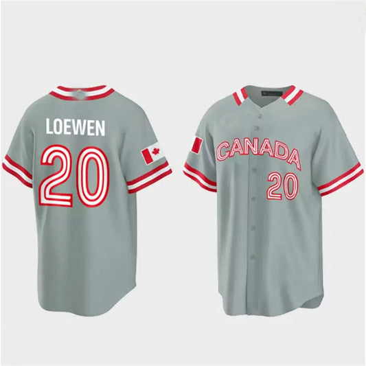 #20 Adam Loewen Canada 2023 World Baseball Classic Jersey ¡§C Grey Stitches Baseball Jerseys