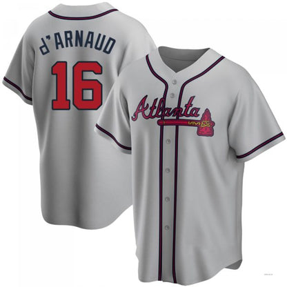 Atlanta Braves #16 Travis d?¡¥Arnaud Gray Road Jersey Stitches Baseball Jerseys