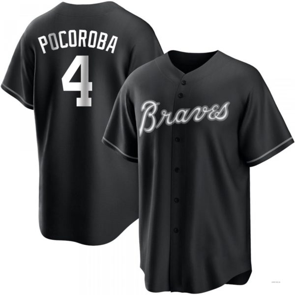 Atlanta Braves #4 Biff Pocoroba White Black Jersey Stitches Baseball Jerseys