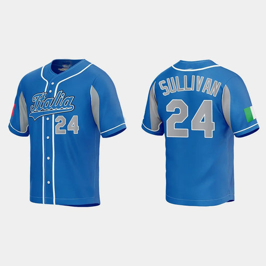 #24 BRETT SULLIVAN ITALY BASEBALL 2023 WORLD BASEBALL CLASSIC JERSEY ¡§C ROYAL Stitches Baseball Jerseys