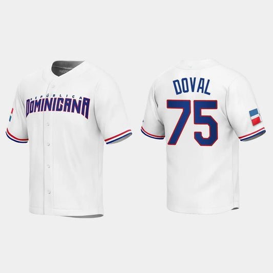 #75 CAMILO DOVAL DOMINICAN REPUBLIC BASEBALL 2023 WORLD BASEBALL CLASSIC REPLICA JERSEY ¡§C WHITE Stitches Baseball Jerseys
