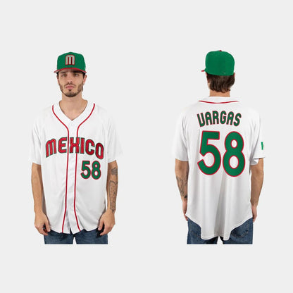 #58 CESAR VARGAS MEXICO BASEBALL 2023 WORLD BASEBALL CLASSIC JERSEY ¡§C WHITE Stitches Baseball Jerseys