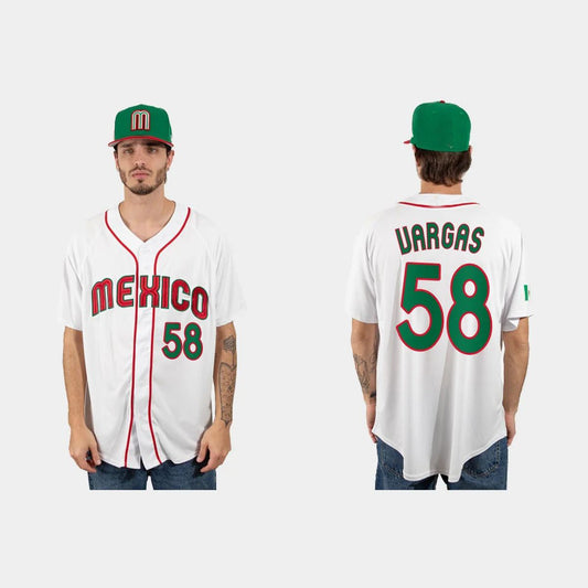 #58 CESAR VARGAS MEXICO BASEBALL 2023 WORLD BASEBALL CLASSIC JERSEY ¡§C WHITE Stitches Baseball Jerseys