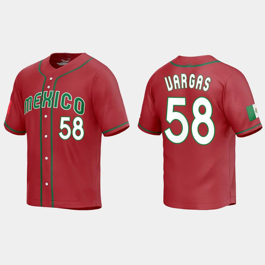 #58 CESAR VARGAS MEXICO BASEBALL 2023 WORLD BASEBALL CLASSIC REPLICA JERSEY ¡§C RED Stitches Baseball Jerseys