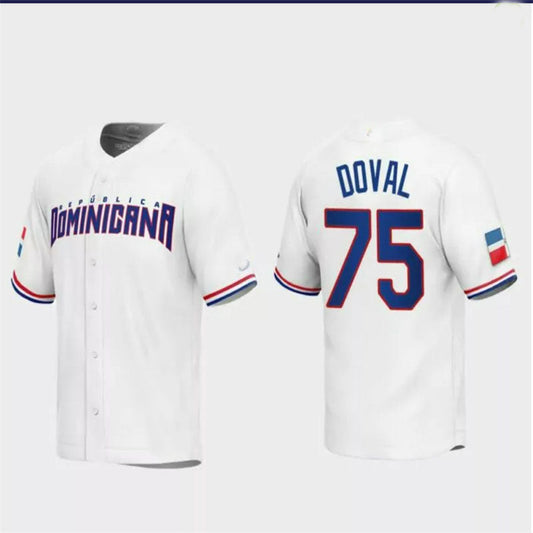 #75 Camilo Doval Dominican Republic Baseball 2023 World Baseball Classic Replica Jersey ¡§C White Stitches Baseball Jerseys