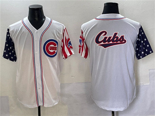 Chicago Cubs Team Big Logo White 2025 Independence Day Vapor Premier Limited Stitched Baseball Jersey