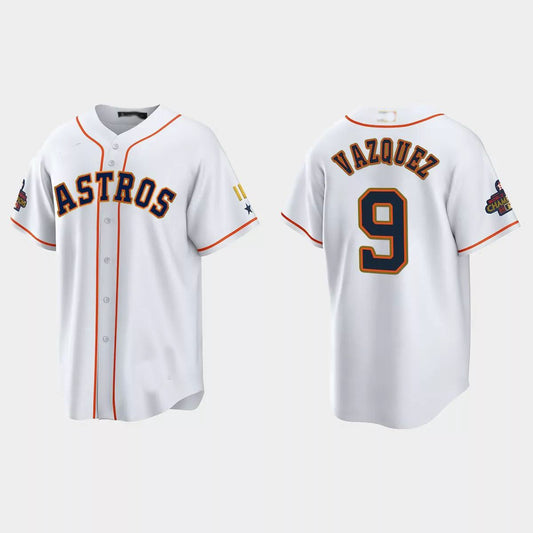#9 Christian Vazquez Houston Astros 2023 Gold Program Jersey ¡§C White Stitches Baseball Jerseys