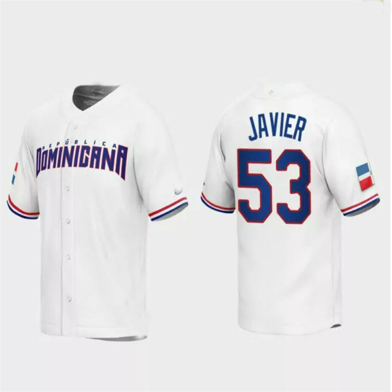 #53 Cristian Javier Dominican Republic Baseball 2023 World Baseball Classic Replica Jersey ¡§C White Stitches Baseball Jerseys