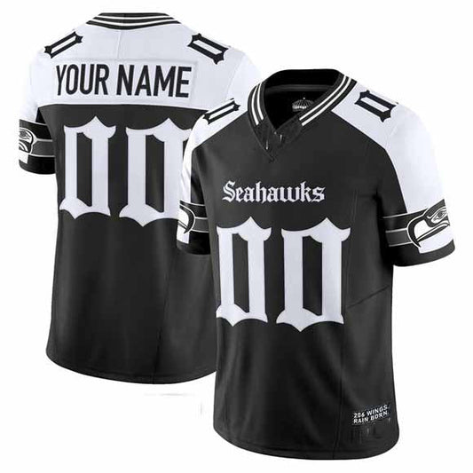 Custom S.Seahawks Active Player Black Alternate 2025 F.U.S.E. 'Gothic Rain City Shadows Edition' Vapor Limited Football Stitched Jersey