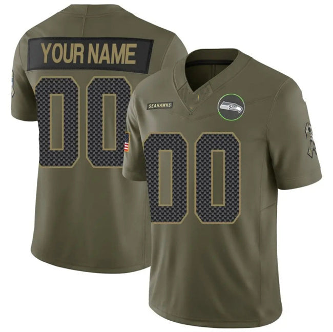 Custom S.Seahawks Active Player Olive 2025 F.U.S.E. Salute to Service Limited Stitched Football Jersey