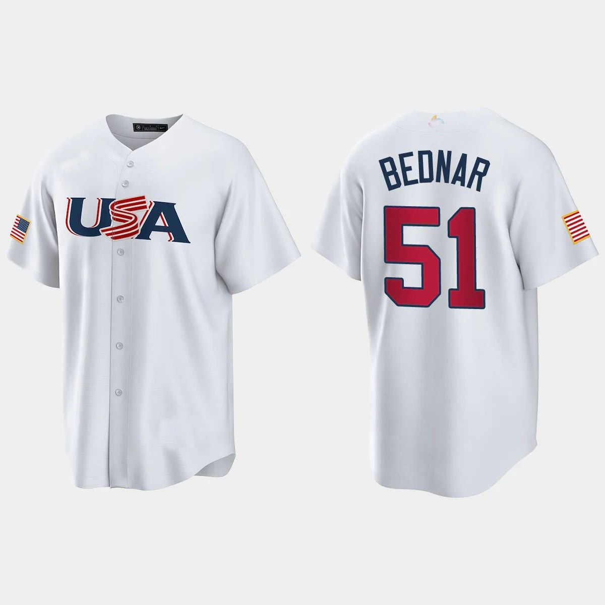 #51 DAVID BEDNAR PITTSBURGH PIRATES 2023 WORLD BASEBALL CLASSIC USA REPLICA JERSEY ¡§C WHITE Stitches Baseball Jerseys