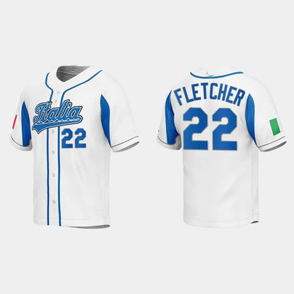 #22 DAVID FLETCHER ITALY BASEBALL 2023 WORLD BASEBALL CLASSIC JERSEY ¡§C WHITE Stitches Baseball Jerseys